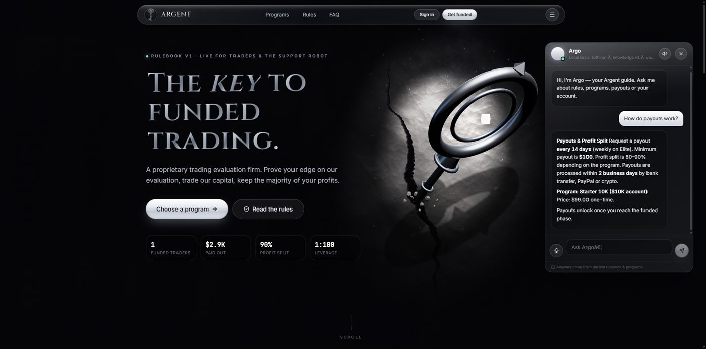 ARGENT home with the Argo assistant panel open