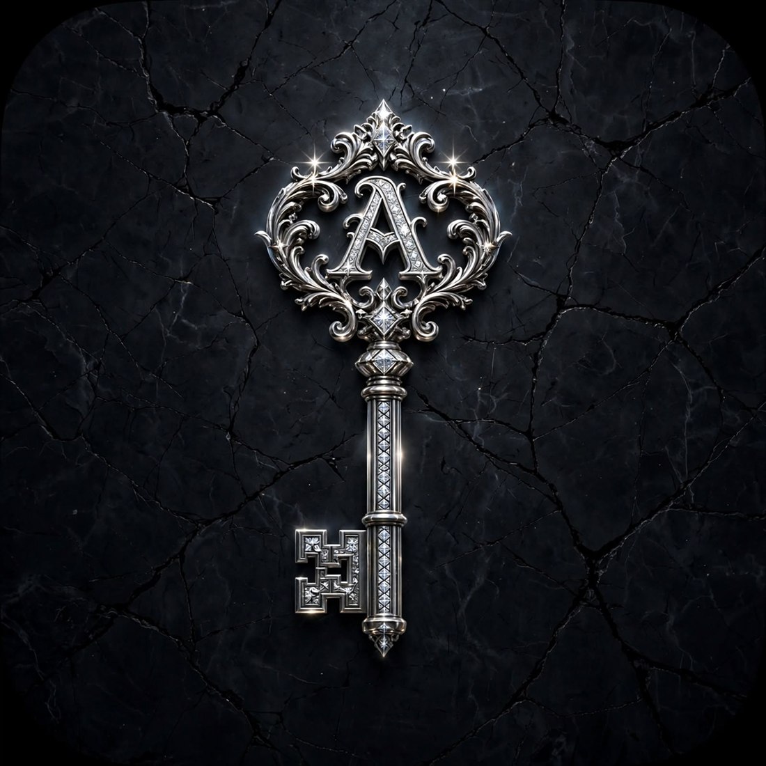 The ARGENT emblem — an ornate silver key on black marble